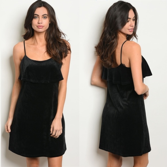 Dresses & Skirts - Black Velvet Ribbed Dress 28005